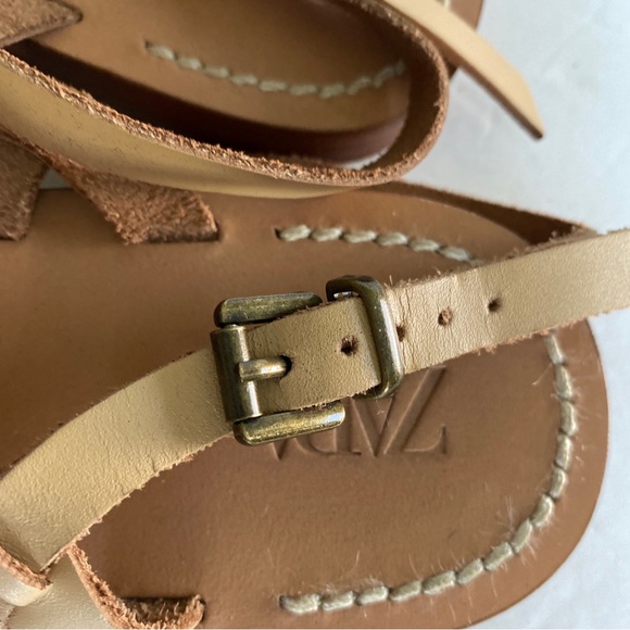 Zara Flat Sandals Tan Leather Straps Adjustable Buckle Ankle strap (39)8.5 - Picture 6 of 10